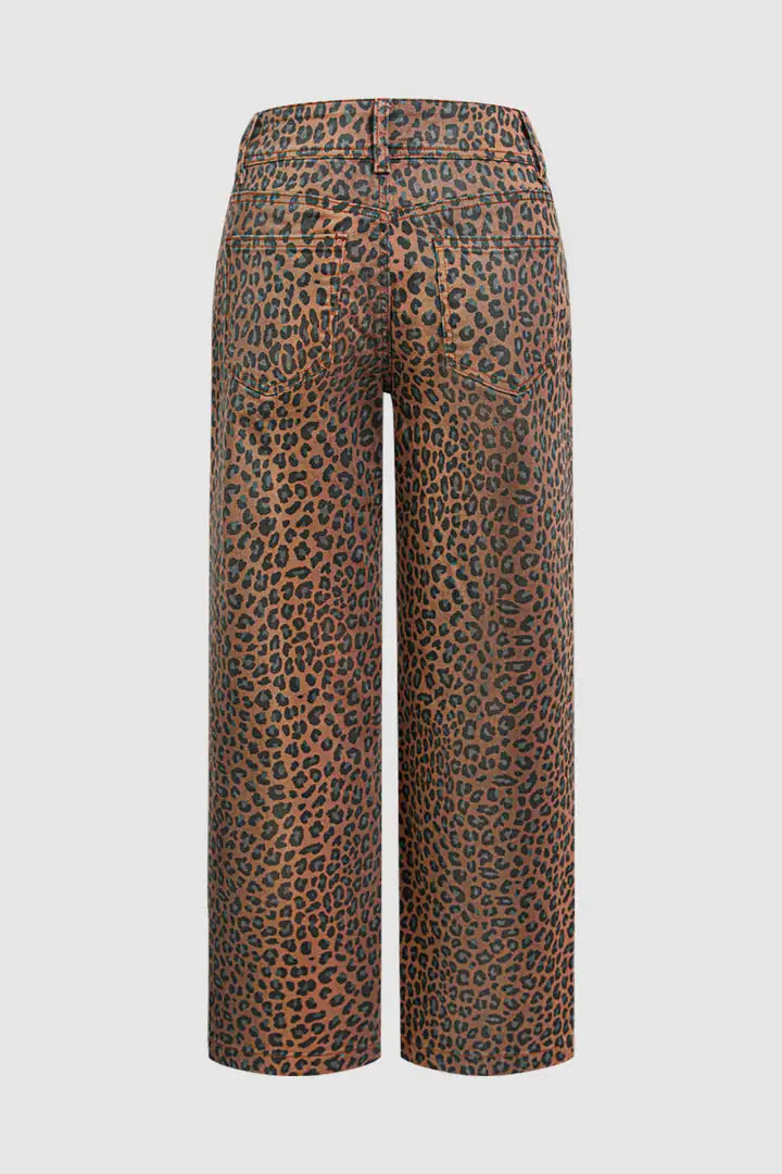 Leopard Print Patch Pocket High Waist Straight Leg Pants