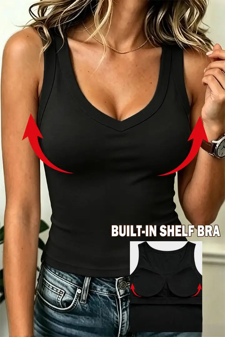 Built In Deep V Neck Sports Bra