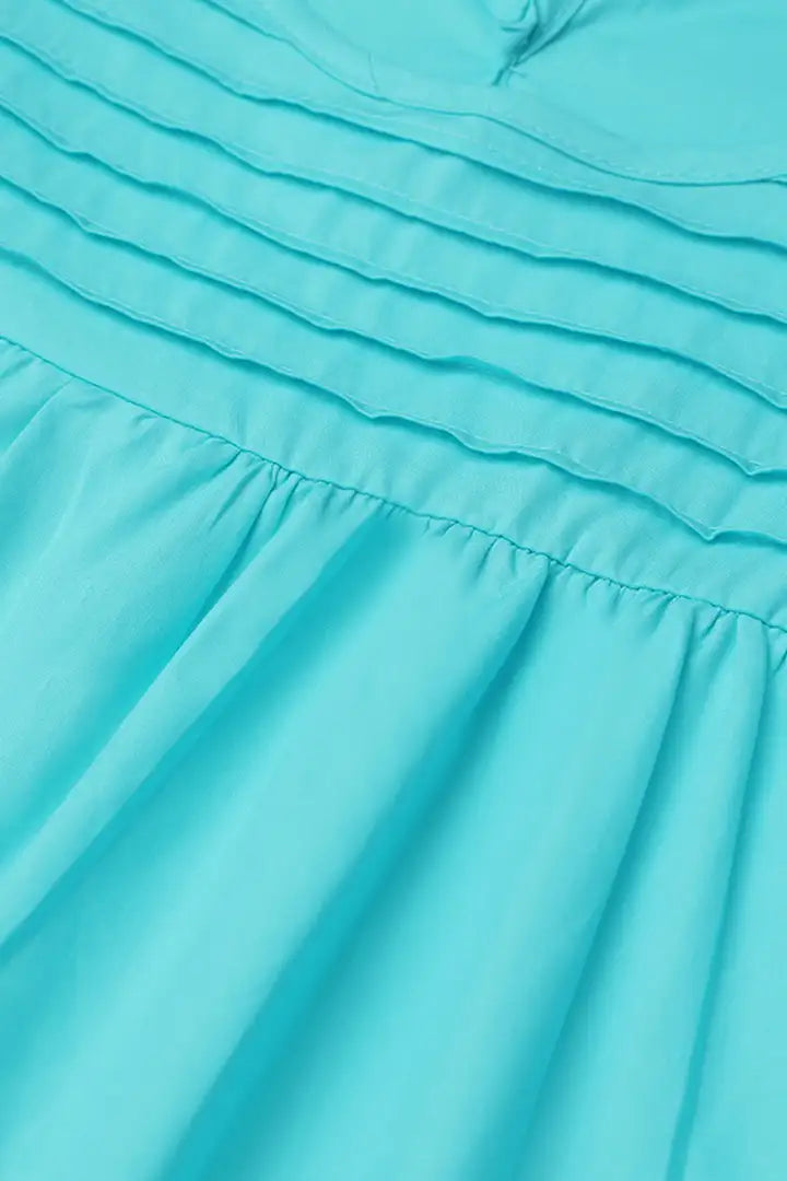 Solid Pleated Ruffle Armhole Top & Slant Pocket Pants Set