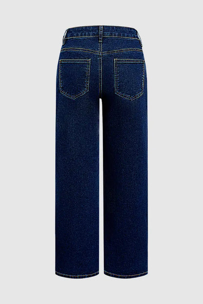 Wash Studded Mid Waist Straight Leg Jeans Without Belt