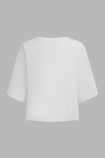 Solid Stitch Detail Round Neck Three Quarter Length Sleeve T-Shirt