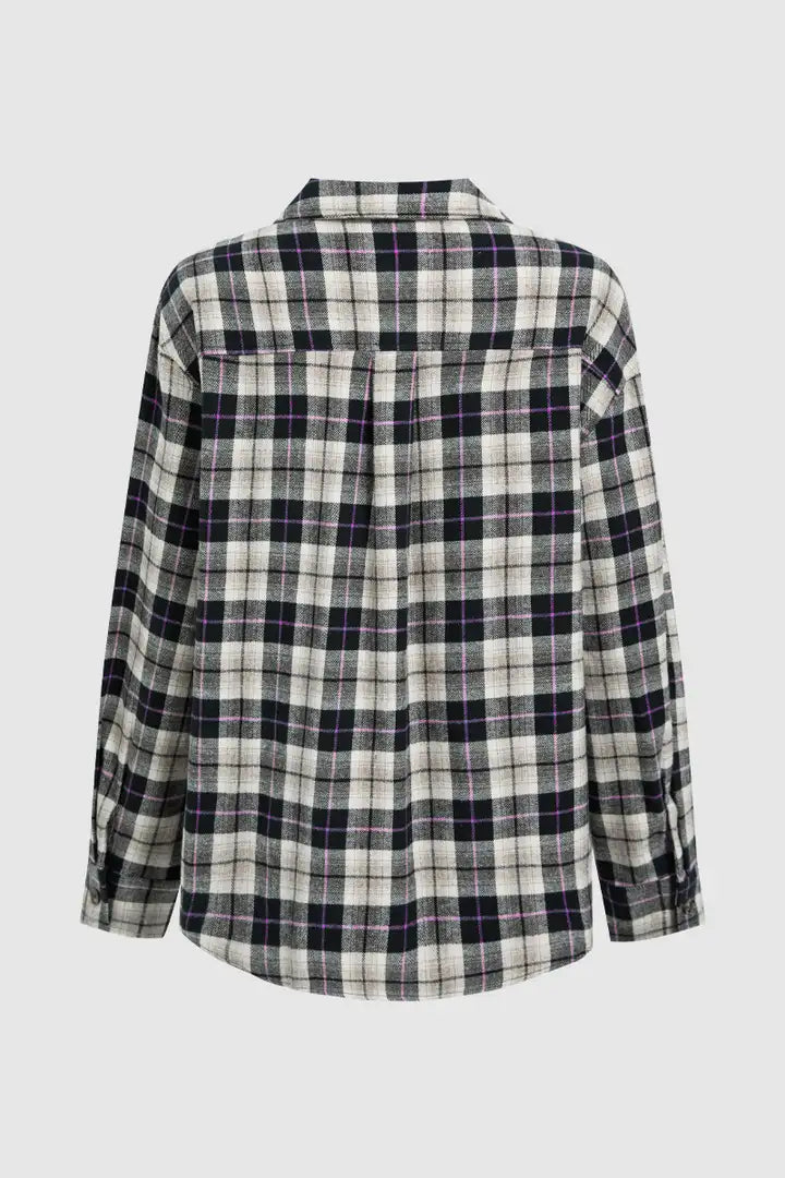 Plaid Pattern Patch Pocket Button Up Long Sleeve Shacket