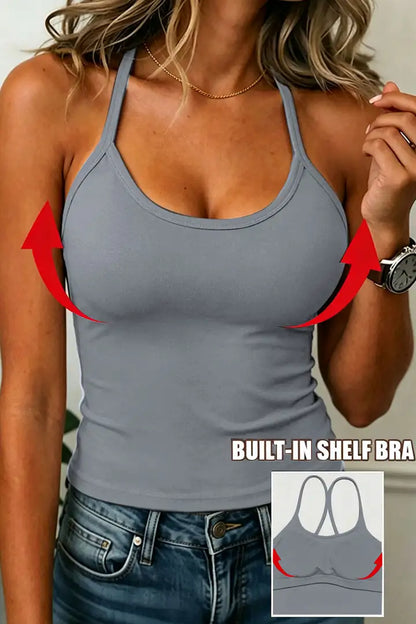 Lycra® Built In Cross Back Scoop Neck Sports Bra