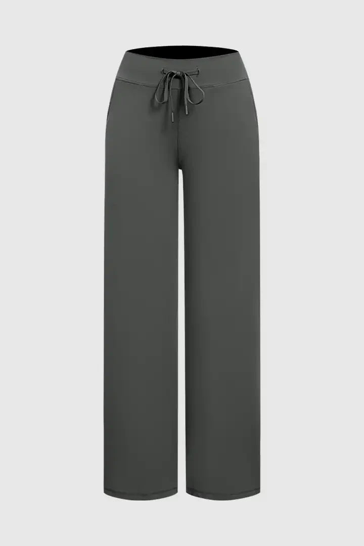 Solid Drawstring Mid Waist Wide Leg Sports Pants