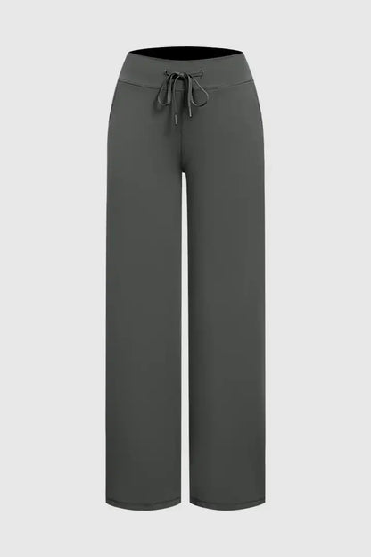 Solid Drawstring Mid Waist Wide Leg Sports Pants