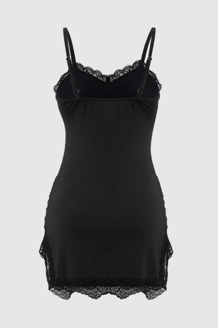 Contrast Lace Ruched Split Hem Cami Night Dress