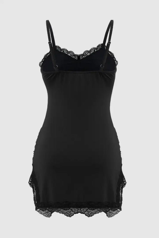 Contrast Lace Ruched Split Hem Cami Night Dress