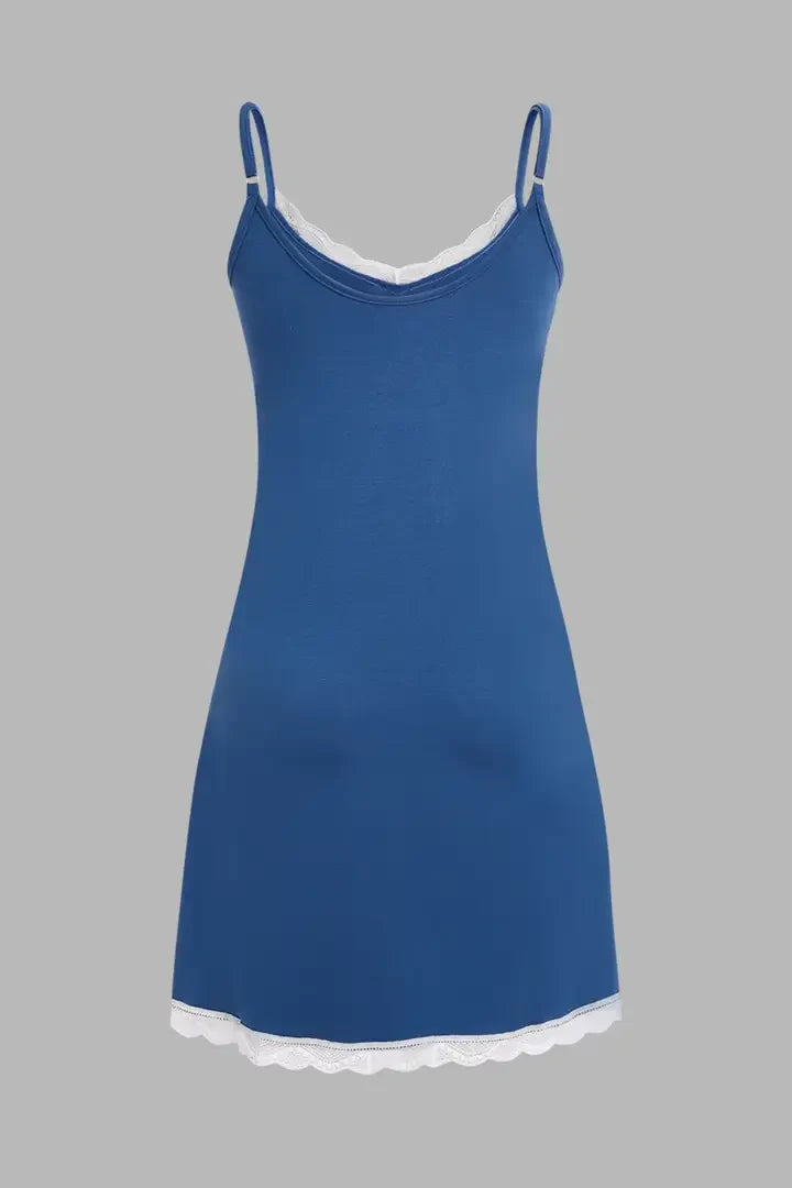 Scallop Contrast Lace Backless Cami Night Dress