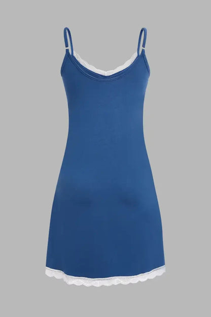 Scallop Contrast Lace Backless Cami Night Dress