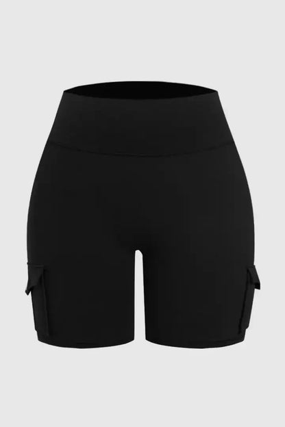Lycra® Solid Flap Pocket High Waist Sports Shorts