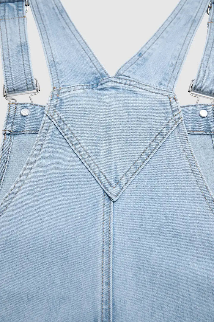 Wash Flap Pocket Stitch Detail High Waist Long Overall Dress