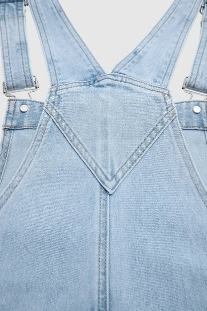 Wash Flap Pocket Stitch Detail High Waist Long Overall Dress