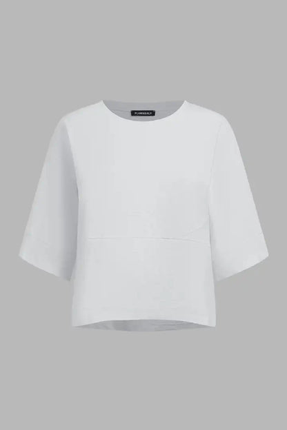 Solid Stitch Detail Round Neck Three Quarter Length Sleeve T-Shirt