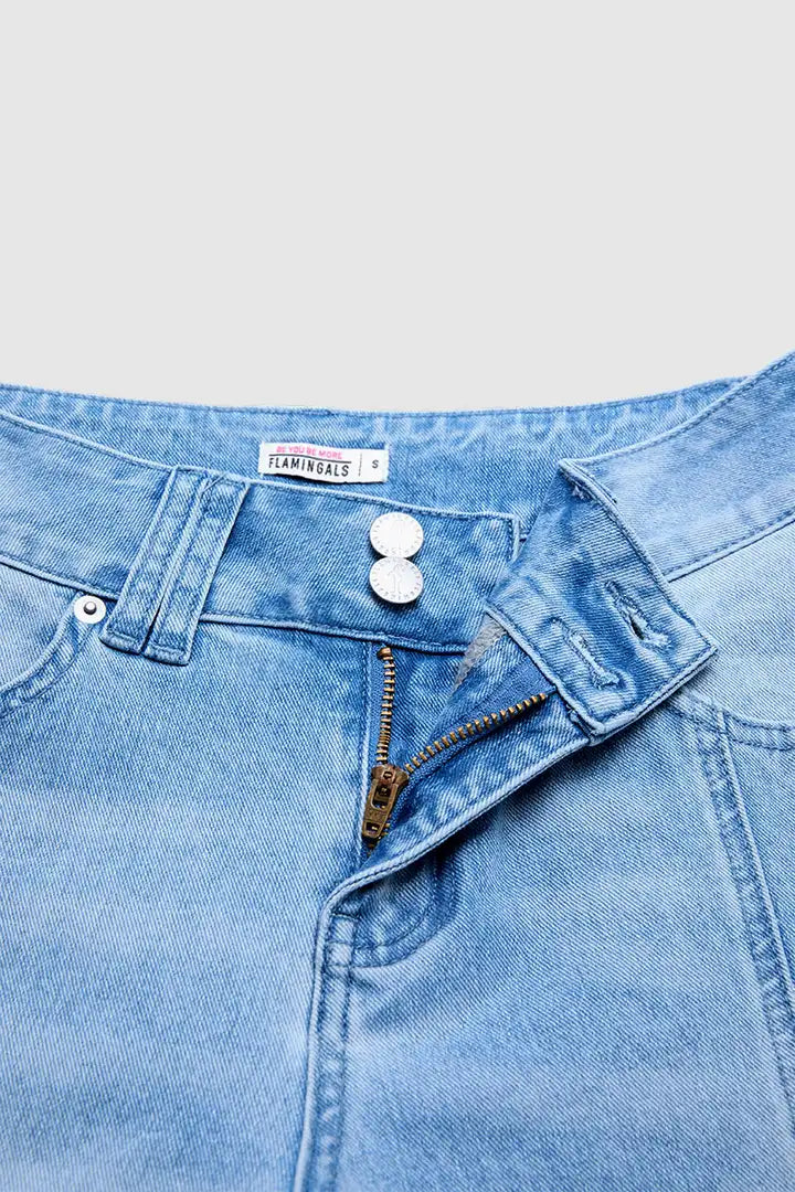 Wash Side Split Ripped Detail Mid Waist Wide Leg Cropped Jeans