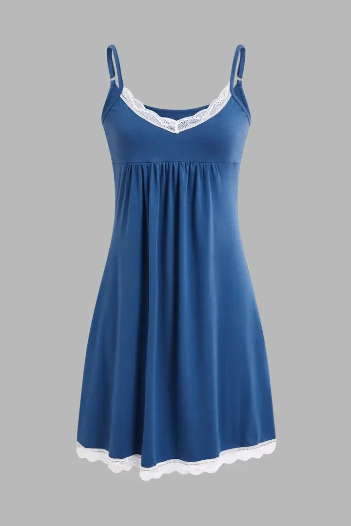 Scallop Contrast Lace Backless Cami Night Dress