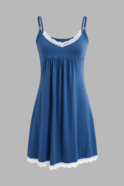 Scallop Contrast Lace Backless Cami Night Dress