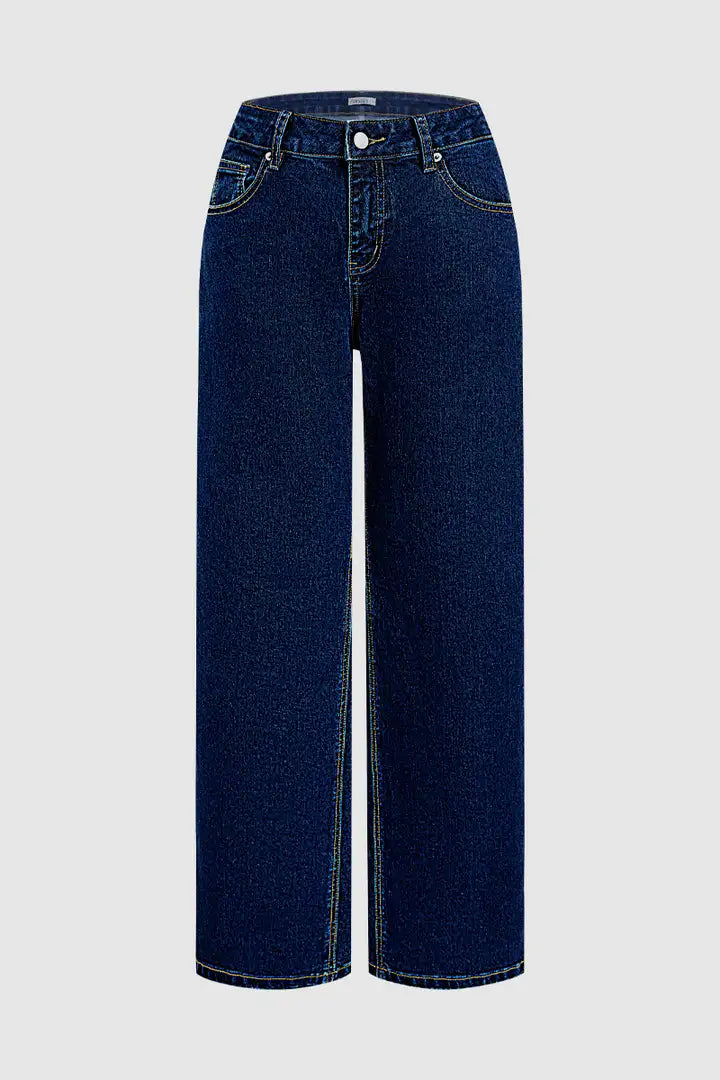 Wash Studded Mid Waist Straight Leg Jeans Without Belt