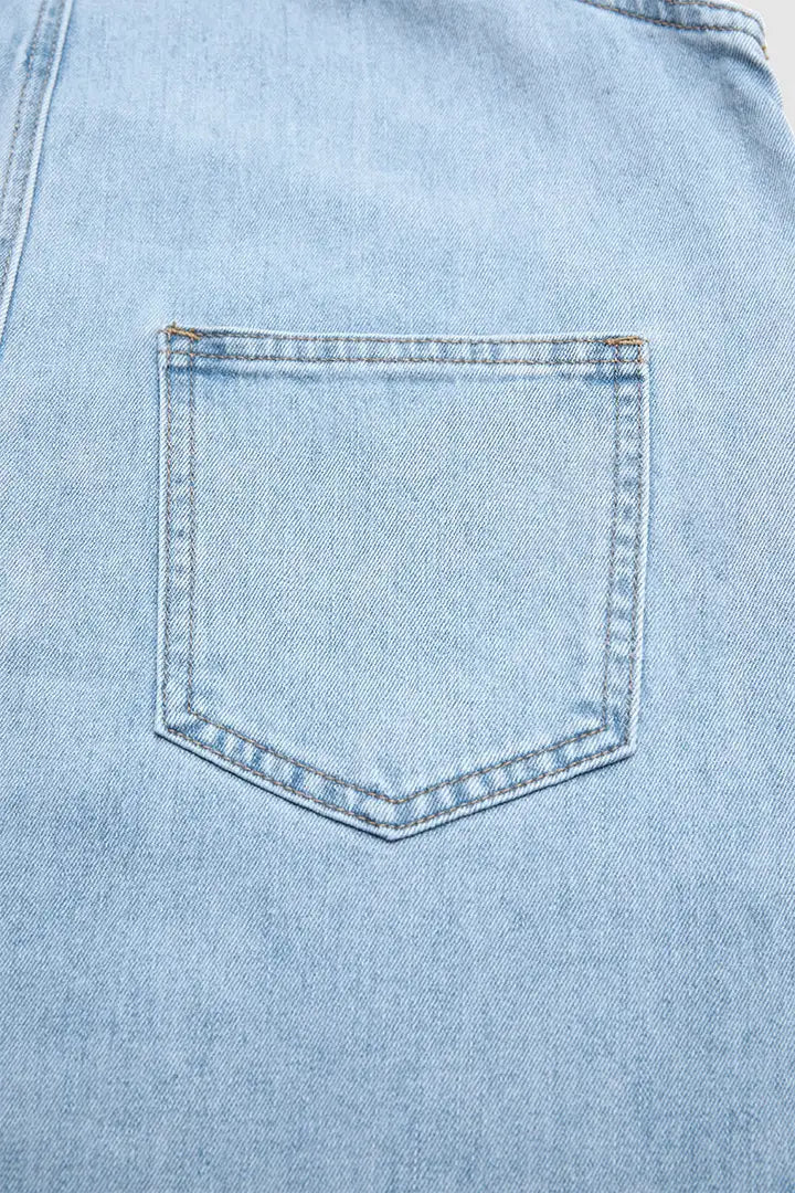 Wash Flap Pocket Stitch Detail High Waist Long Overall Dress