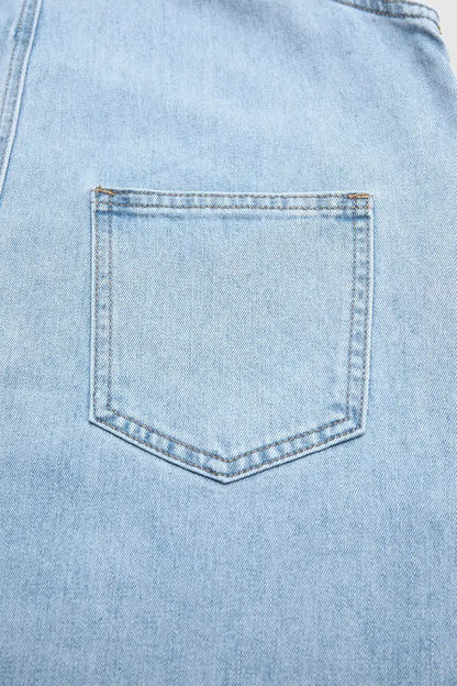 Wash Flap Pocket Stitch Detail High Waist Long Overall Dress