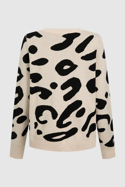 Leopard Print V Neck Long Sleeve Sweater