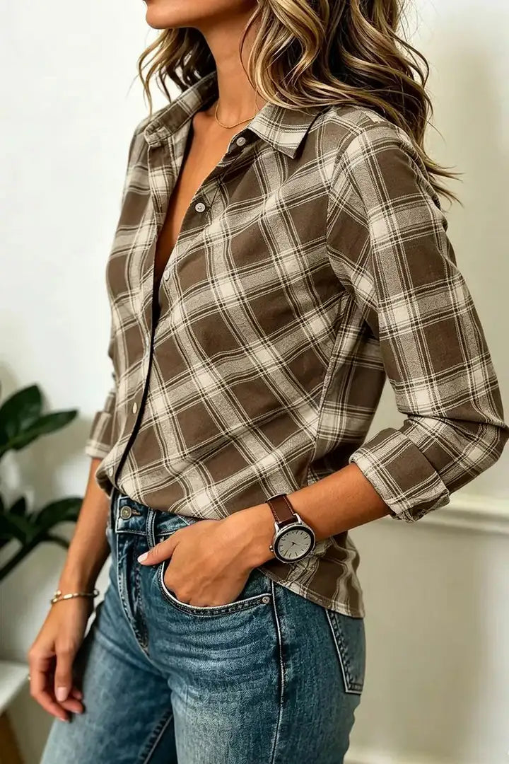 Plaid Pattern Button Up Long Sleeve Shirt