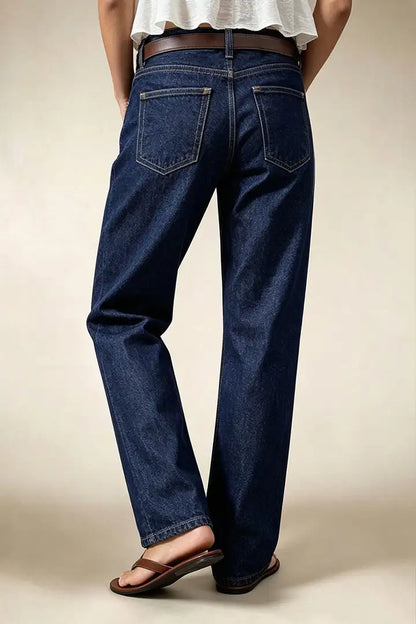 Wash Studded Mid Waist Straight Leg Jeans Without Belt