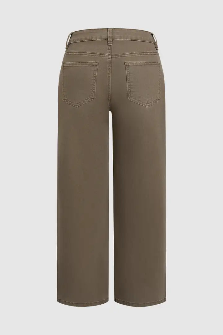 Solid Stitch Detail Mid Waist Straight Leg Pants Without Belt