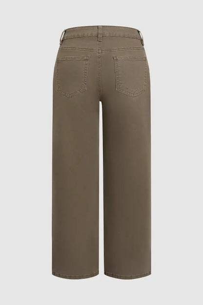 Solid Stitch Detail Mid Waist Straight Leg Pants Without Belt
