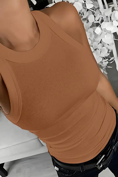 Solid Rib-Knit Round Neck Tank Top