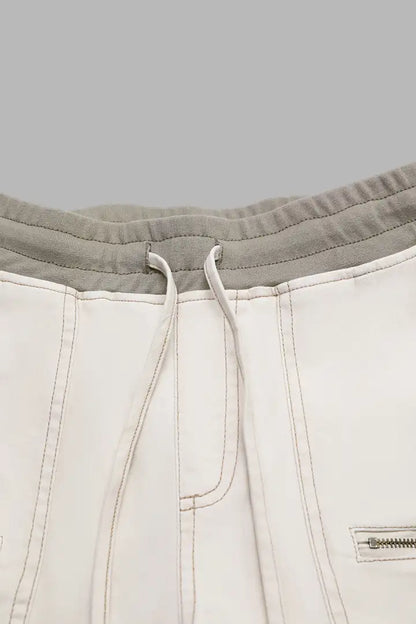 Zip Decor Patch Pocket Drawstring Mid Rise Bermuda Shorts