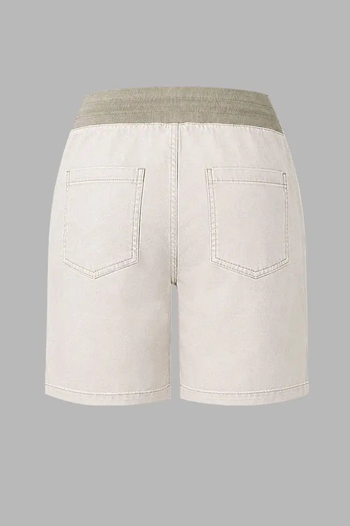 Zip Decor Patch Pocket Drawstring Mid Rise Bermuda Shorts