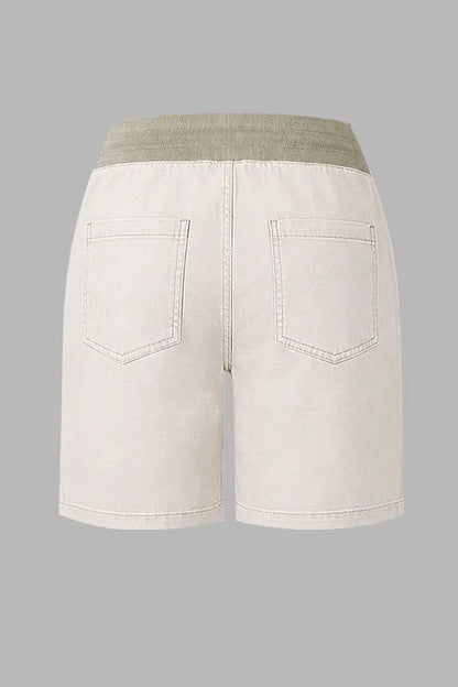 Zip Decor Patch Pocket Drawstring Mid Rise Bermuda Shorts