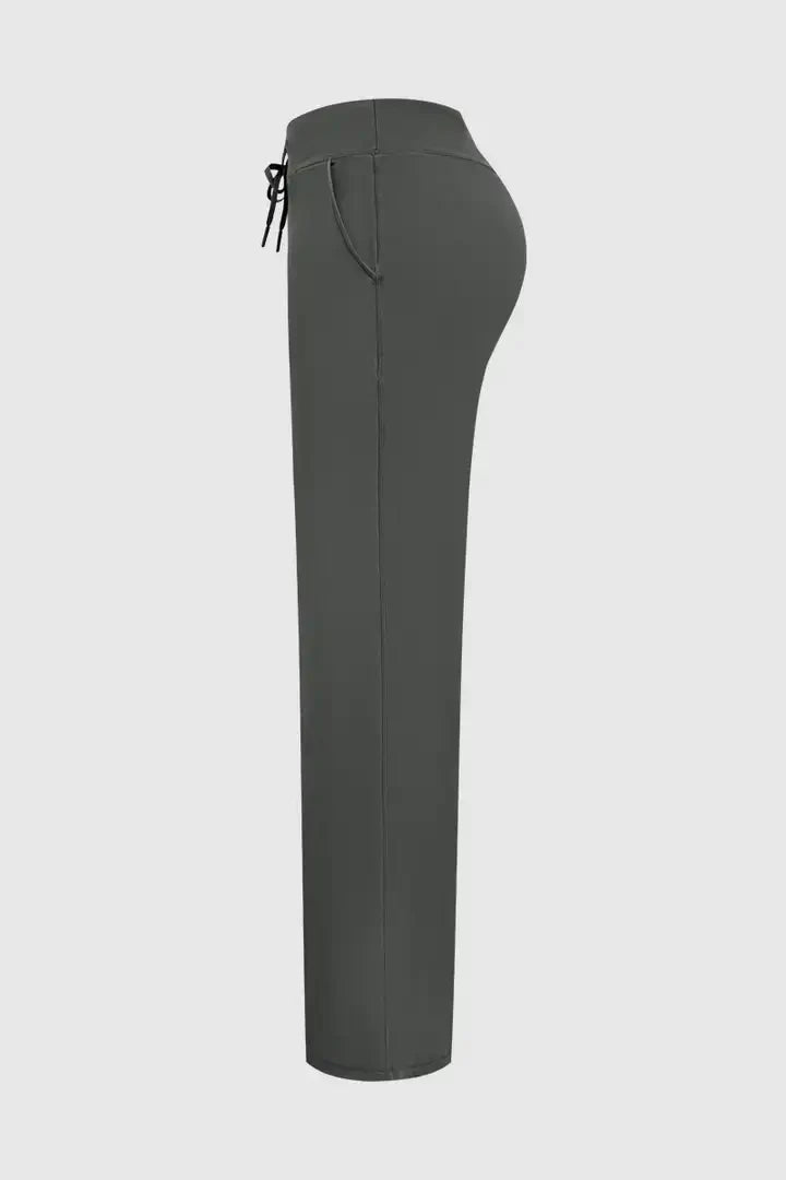Solid Drawstring Mid Waist Wide Leg Sports Pants