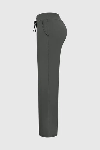 Solid Drawstring Mid Waist Wide Leg Sports Pants