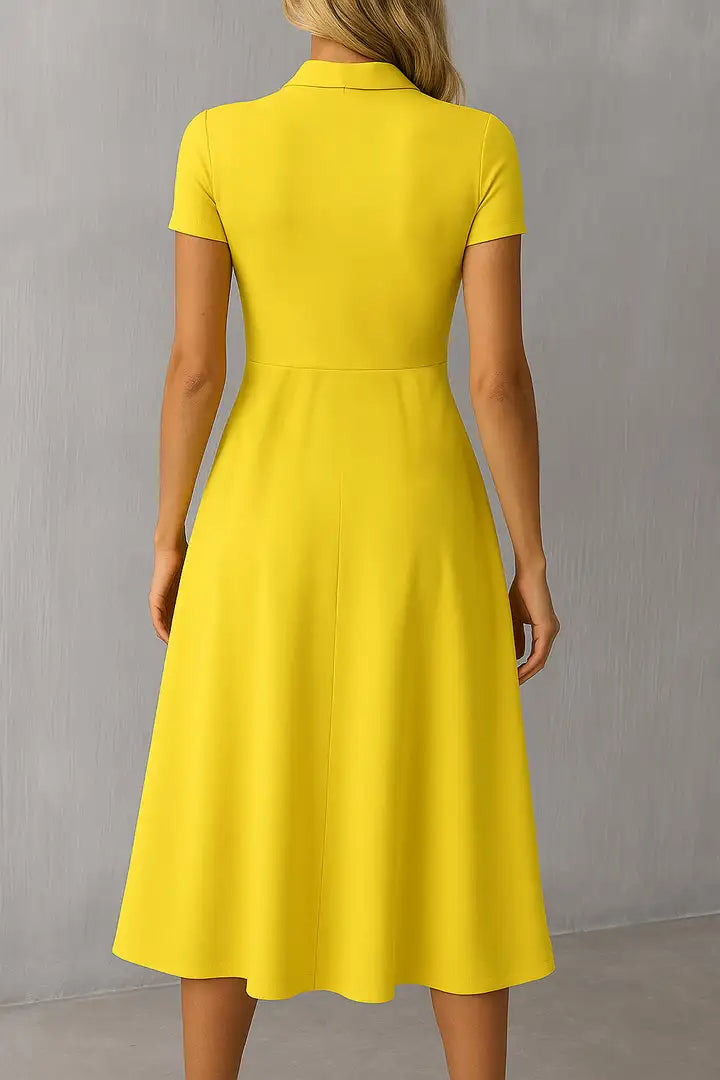Solid Tie Neck Pleated Midi Dress