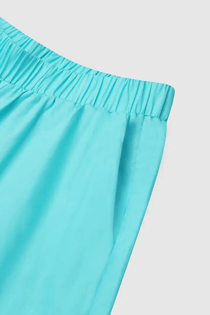 Solid Pleated Ruffle Armhole Top & Slant Pocket Pants Set