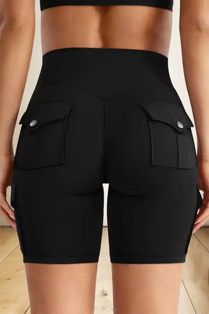 Lycra® Solid Flap Pocket High Waist Sports Shorts