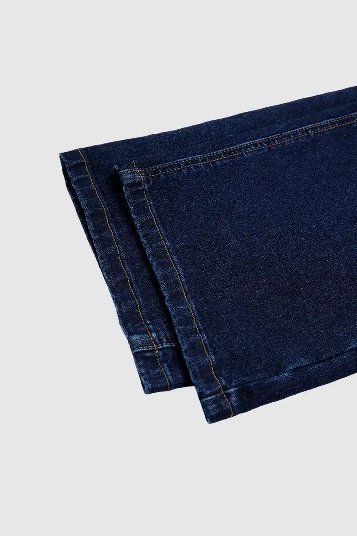 Wash Studded Mid Waist Straight Leg Jeans Without Belt