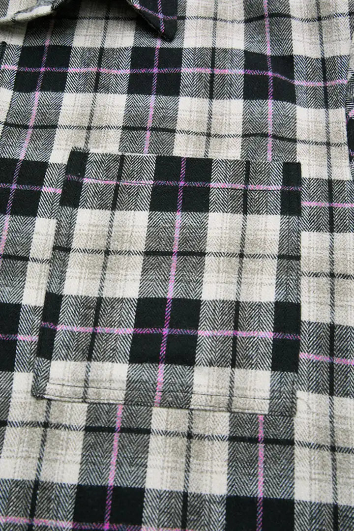 Plaid Pattern Patch Pocket Button Up Long Sleeve Shacket
