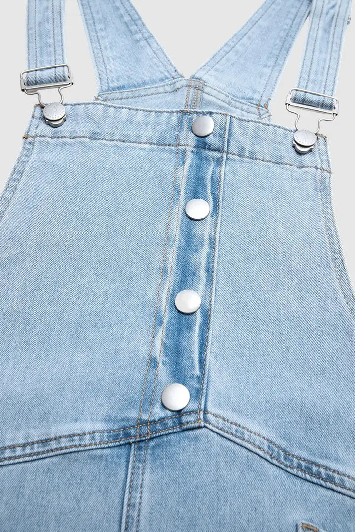 Wash Flap Pocket Stitch Detail High Waist Long Overall Dress