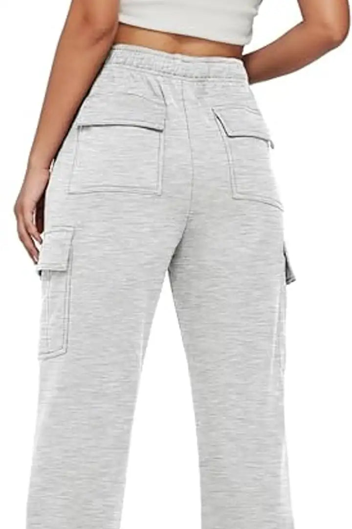 Solid Flap Pocket Elastic High Rise Straight Leg Pull-On Cargo Pants