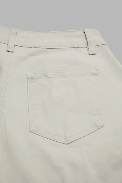 Solid Pleated Mid Rise Barrel Leg Pants Without Belt