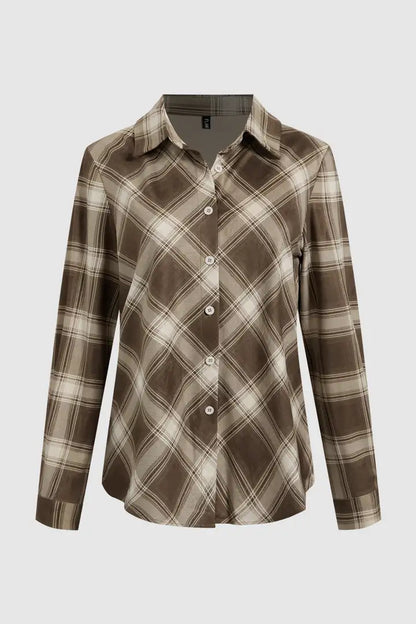Plaid Pattern Button Up Long Sleeve Shirt