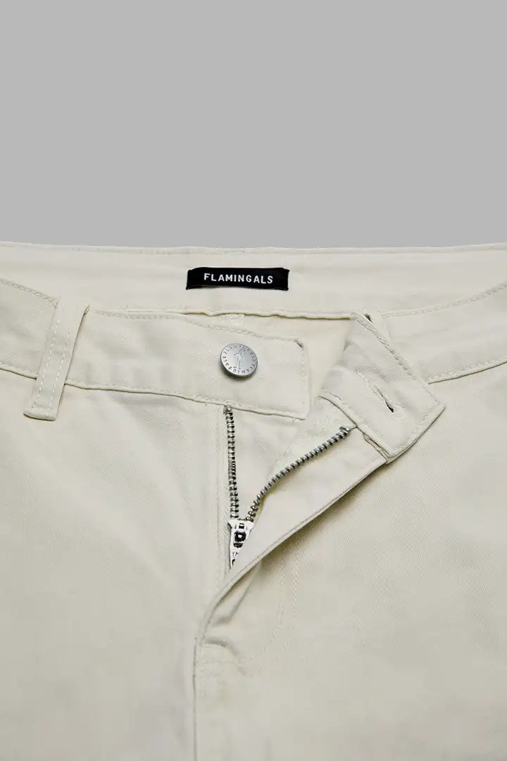 Solid Pleated Mid Rise Barrel Leg Pants Without Belt