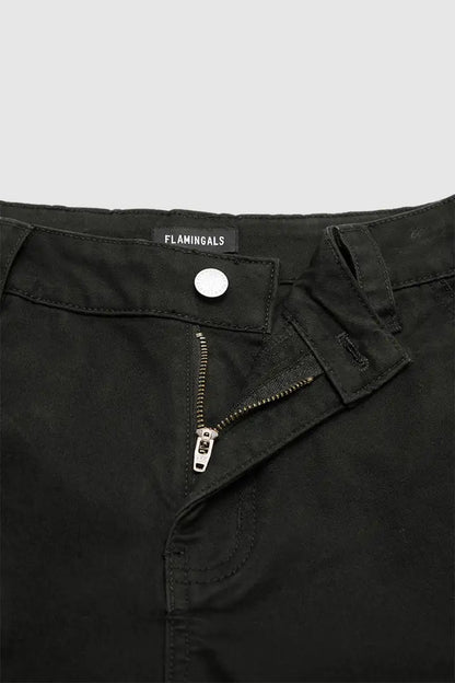 Solid Flap Pocket Mid Waist Tapered Cropped Cargo Pants