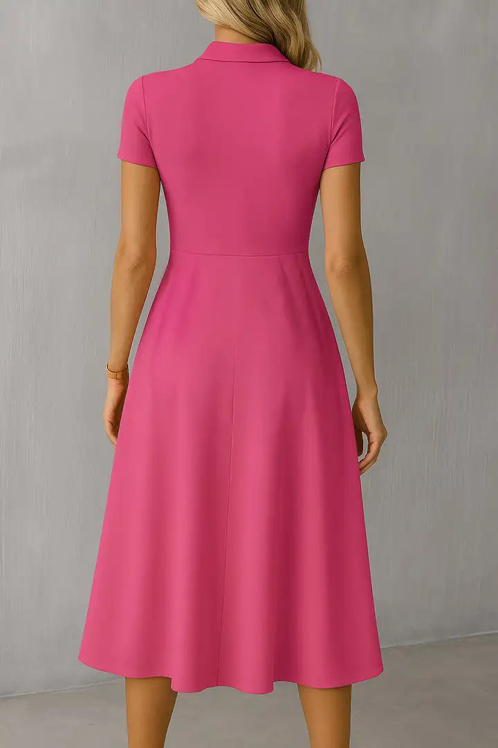 Solid Tie Neck Pleated Midi Dress
