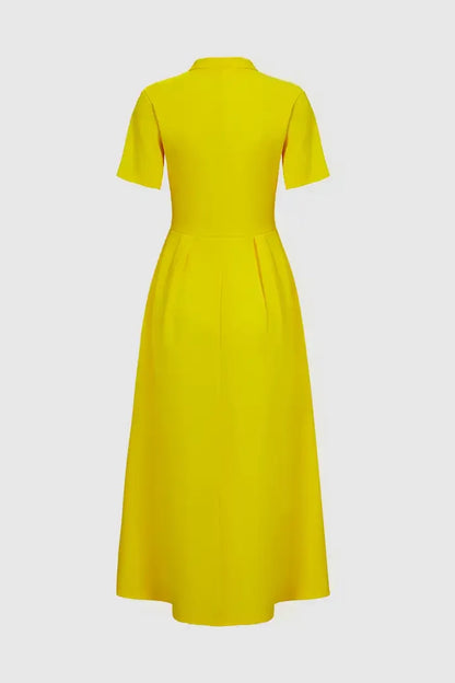 Solid Tie Neck Pleated Midi Dress