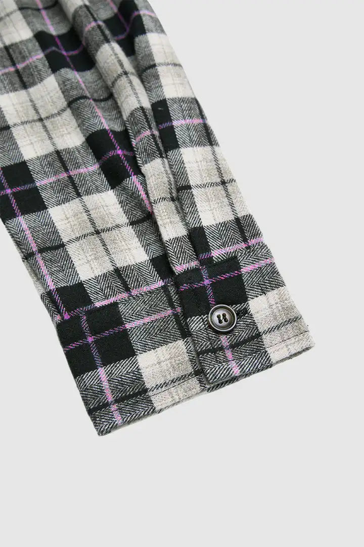 Plaid Pattern Patch Pocket Button Up Long Sleeve Shacket