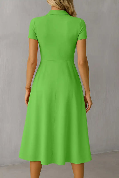 Solid Tie Neck Pleated Midi Dress