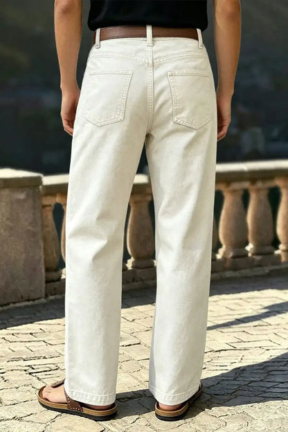 Solid Stitch Detail Patch Pocket Mid Rise Straight Leg Pants